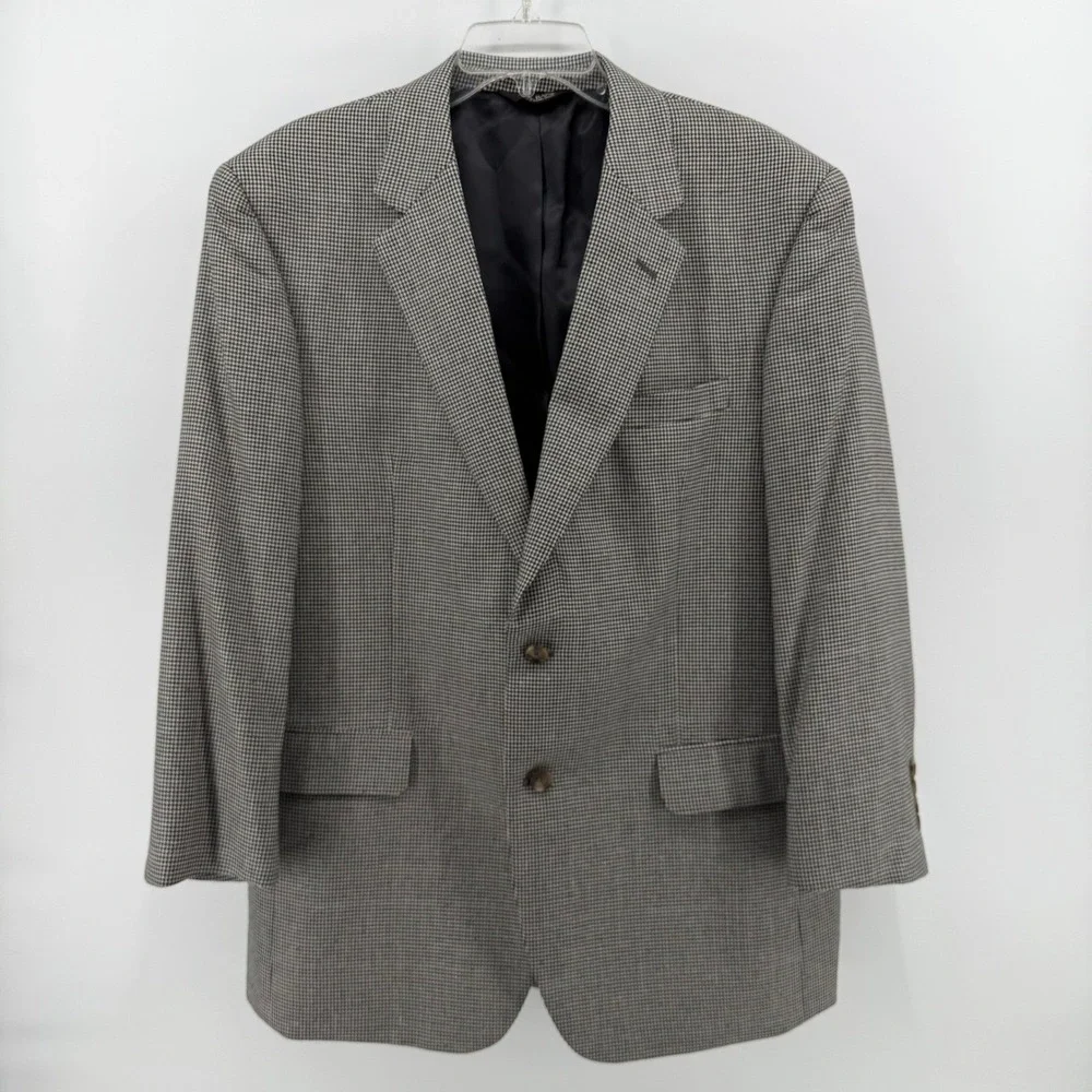 Jos. A. Bank Sport Coat Mens 44R Gray Silk Wool Houndstooth Windowpane Blazer